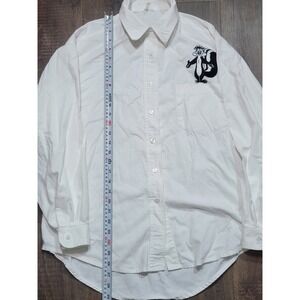 LooneyTunes Pepe LePew Tweety Road Runner Embroidered White Button Up Shirt L/XL